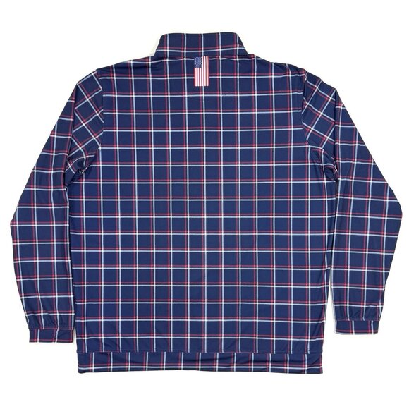Rhoback Mens Q-Zip Pullover Performance Sz XL Plaid USA Flag Golf Athleisure - Picture 4 of 11